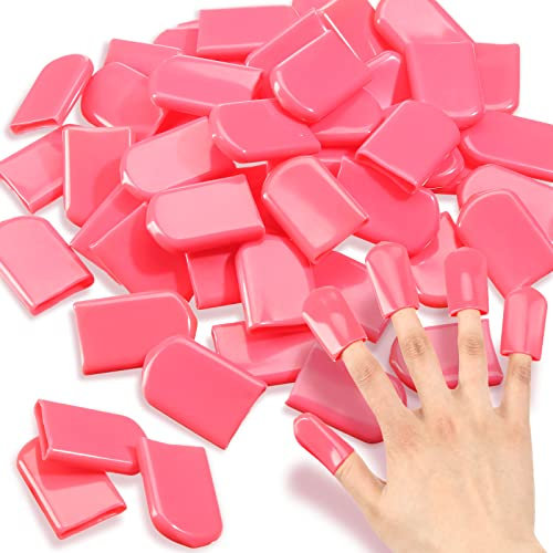 Loopeer 50 Pcs 0.94 x 1.57'' Tanning Finger Tips UV Protection Nail Protector Polish Protector for Fingers PVC Covers Gel Nail Remover Caps Sleeves for Tanning Beds UV Rays(Pink)