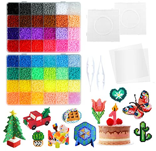 Moncolis 24000 Bügelperlen Set Steckperlen mit Platten Kleine Perlen in Organizerbox zum Basteln DIY Jungen Mädchen (Mini 2.6mm, 48 Farben)