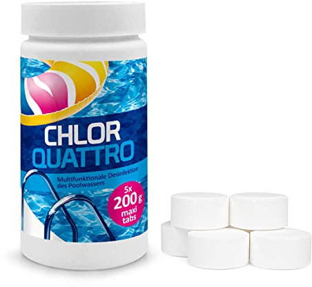 Chlortabletten für Pool 200g - Multitabs Pool 3 in 1 - Desinfektion Chlorung Pool - Pool Chemie - Pflege für Schwimmbad - 1 kg