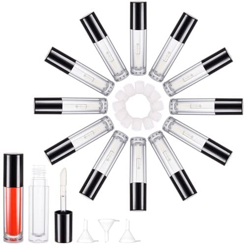 YITOU 12PCS Lip Glaze Bottle Empty 5ml, Transparent Cosmetic Containers with Applicator Lip Gloss Tube Making Kit Lipstick Bottle for Homemade Foundation Sample Cute Bulk Wholesale(0.81oz)