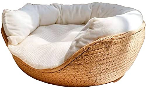 Lits De Chat pour Animaux De Compagnie Cat Kennel Dog Lits Canapé Bambou Tissage Quatre Saison Paniers De Nid Confortable,45x45cm