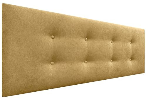 DHOME Kopfteil aus Kunstleder oder Acualinstoff mit 2 Knopfreihen Range Kopfteil für gepolstertes Luxusbett (Stoff Senf, 135x50cm (Betten 120/135/140))