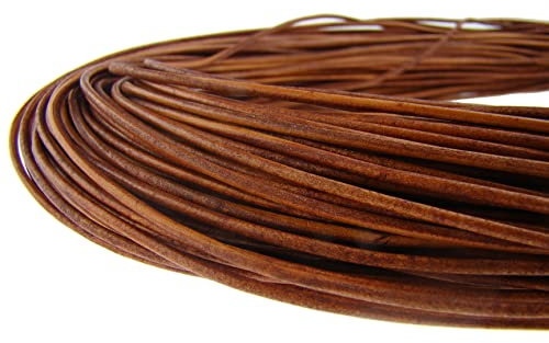 esnado Cordon rond en cuir - 2 mm - Marron naturel - 10 m - Pour travaux manuels, fabrication de bijoux, médiévale et LARP