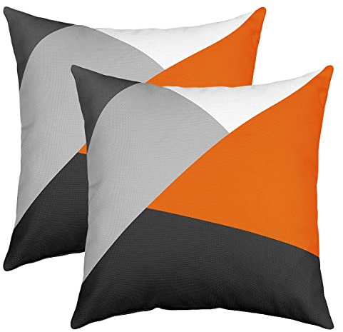 2er Set Kissenbezüge Geometrie Streifen Linien Kissenbezüge 45x45cm Geometrische Grau Orange Schwarz Dekokissen für Home Dekor Kissenhülle Kissenbezug Umkehrbar Abstrakte Kunst Wurf Dekokissen