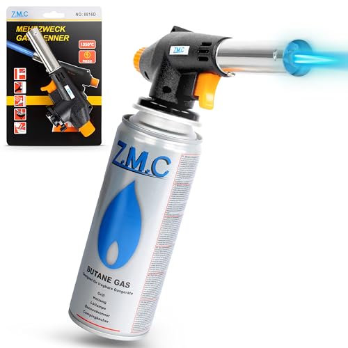 Z.M.C Gasbrenner, Flambierbrenner bis zu 1300°C, Bunsenbrenner 1,3kW Lötbrenner, Creme Brulee Brenner, Küchenbrenner mit einstellbarer Flamme, Abflammgerät