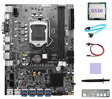 IGUATU Placa base de minería B75 8GPU + CPU G530 + cable + grasa térmica LGA1155 compatible con placa base 2XDDR3 MSATA B75 8USB Miner