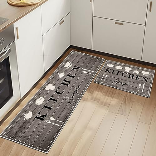Küchenteppiche Rutschfestes Küchenmatten 2 Stück, Waschbar Küche Bodenmatte Küchenmatten Set Mit Schiebeaufkleber,Komfort Pflegeleicht Für Küche Staubdicht Fußmatte (Kitchenware-B, 43x75+43x150cm)