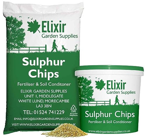Elixir Gardens Sulphur Chips Pastilles Soil Acidity Fertiliser | Granular Alkaline Soil Amendment & Booster for Acidic & Ericaceous Plants | 2kg Bag