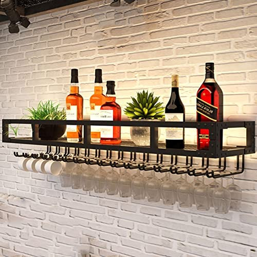 Porte-Bouteilles De Vin Mural - Range Bouteille en Fer Forgé, Etagere Murale Suspendu, Support De Rangement Suspendu en Fer Forgé, Support À Verres À Vin Rétro Américain/Support À Plantes (Color : A