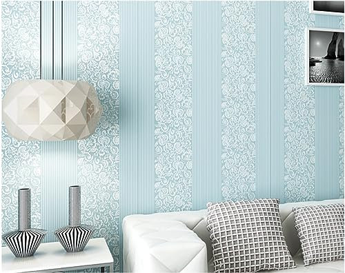 Bleu Ciel Papier peint intissé 3D Rayures Verticales Papier peint Moderne Minimaliste Gaufrage Papier peint pour la maison Chambre Salon Toile de fond TV Papier peint Décoration murale 0,53 m x 9.5 m