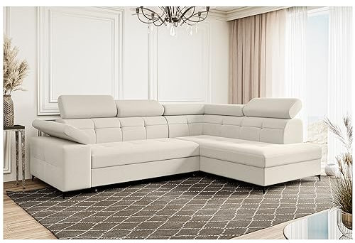 MEBLINI Schlafcouch mit Bettkasten - Ecksofa mit Schlaffunktion - Sofa mit Relaxfunktion - Couch L-Form - Eckcouch - Wohnlandschaft - Bergamo - 274x203x83cm Rechts - Creme Samt Modesto