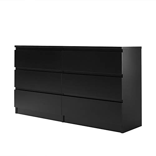 Panana Kommode mit 6 Schubladen, Sideboard Wohnzimmer, Kommode Schlafzimmer Kommode mit Schubladen, Schubladenschrank 120 x 33 x 66 cm (Schwarz)