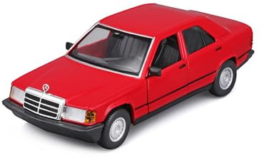 Bburago Mercedes 190E (1987): Modellauto im Maßstab 1:24, Türen beweglich, rot (18-21103R)