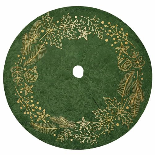 Weihnachtsbaum Rock Unter Christbaum Groß 120 cm Durchmesser Rund Weißer Plüsch Weihnachtsdeko Tannenbaum Decke Unterlage mit Klettverschluss Model Grün-Goldener Kranz [165]