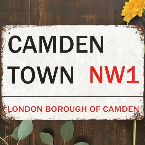 Metall-Blechschild im Vintage-Stil, 20,3 x 30,5 cm, Camden Town Nw1, Wandkunst, Londoner Straßenmarkt, Londoner Stadtteil von Camden, Poster für Zuhause, Wohnzimmer, Schlafzimmer, Garten, Garage, Café
