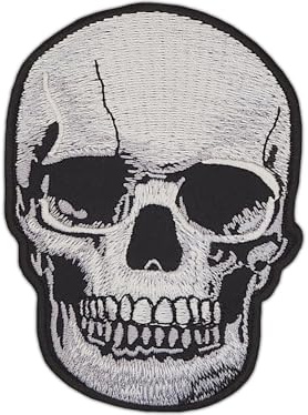 Totenkopf Grau Aufnäher zum aufbügeln oder aufnähen Bügelbild Aufbügler für Kleidung gestickter Bügelpatch Applikation Schädel Biker Patch Größe 7,4 x 10,2 cm