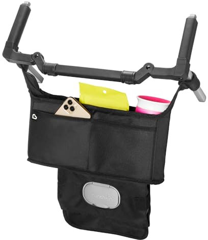 Munchkin Organizador para Cochecito | Organizador con 2 Portavasos, Estuche para Toallitas y Gran Bolsillo para Esenciales de Bebé | Ajuste Universal para Cochecitos | Negro