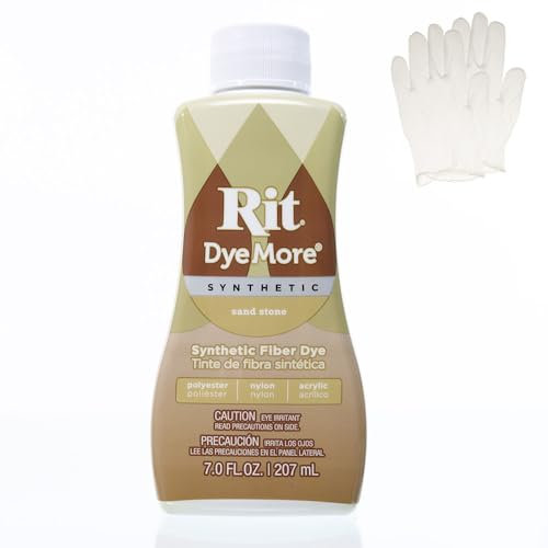 Rit DyeMore - Tinte de fibra líquida sintética de 7 onzas, paquete individual con guantes de plástico para ropa, decoración y manualidades, color arenisca