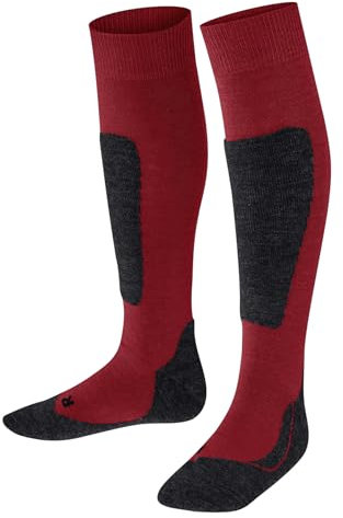 FALKE Unisex Kinder Skisocken Active Ski K Kh Wolle Funktionsmaterial warm dick 1 Paar, Rot Lipstick 8000, 27-30