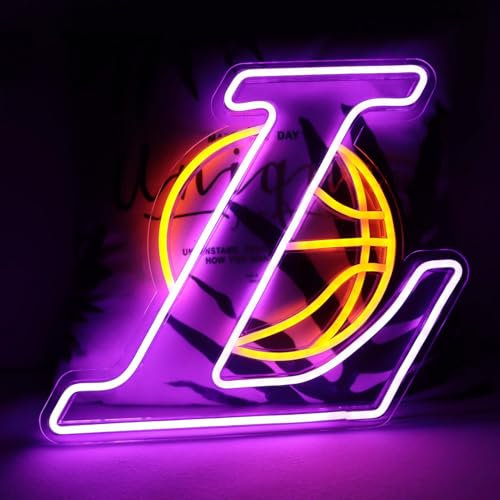 JFLLamp LED Neon Sign Light Up for Bedroom Man Cave Basketball Club Bar Wall Hanging Decor Gift for Los Angeles Basketball Fans Teens