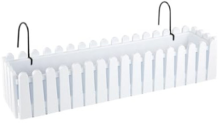 Fioriera Rettangolare Con Sistema Di Drenaggio Esterno Vaso Piante Fiori Conservazione Acqua Balconiera Con Supporti Da Ringhiera Appesa Inclusi Balcone Design Moderno - Bianco - 75 cm 14Lt