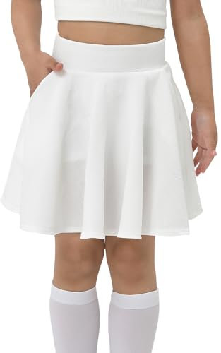 DGSHIRLDJO Röcke für Mädchen,Tennisrock mit Taschen Innenhose, Plissierte Skater Sportrock Kinder Schuluniform Minirock Mädchen 5-14 Jahre（12-14 Jahre,XL,weiß