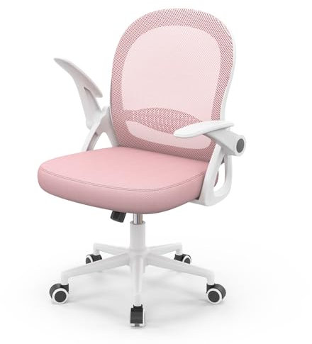 naspaluro Chaise de Bureau avec Accoudoir Relevable, Fauteuil de Bureau avec Soutien Lombaire, Siège Bureau avec Dossier Moyen de 45 cm, Hauteur d'Assise de 43 à 53 cm pour Maison/Bureau, Rose