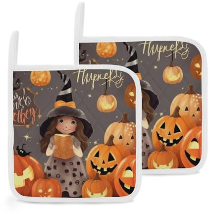 Topflappen-Set, Untersetzer, quadratisch, Hot Pad zum Kochen, waschbar, Happy Halloween Day, Trick or Treat Topflappen, rutschfest, Ofen-Topfhalter-Set, hitzebeständig, Topflappen zum Backen und