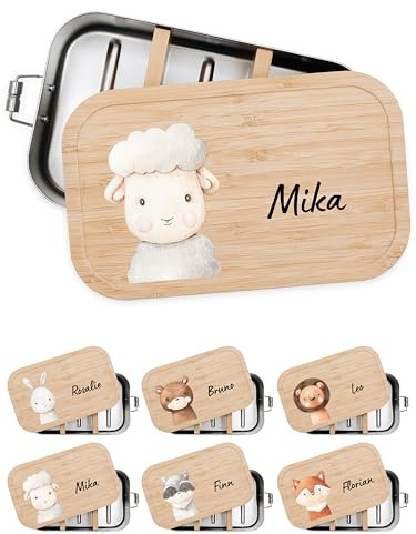 Bärenfreunde® - Personalisierte Brotdose für Kinder mit Spezial-Druck - Robuste Edelstahl Brotdose - Personalisierte Geschenke für Kinder & Erwachsene (Schaf,GROSS Edelstahl)
