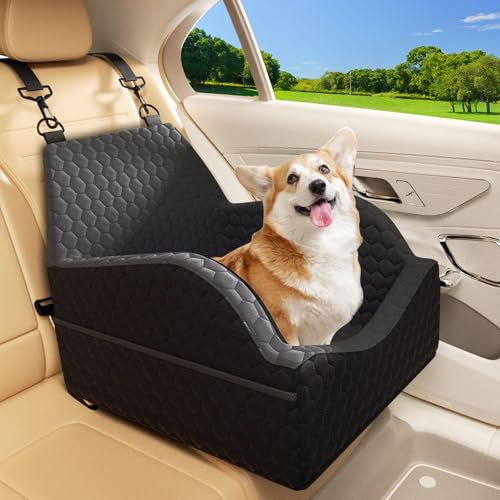 UNICITII Hunde Autositz für Kleine Mittlere Hunde, Erhöhte Hundesitz Auto mit Sicherheitsgurt Verdickter Hunde Autositz Hundebett für Rückbank Vordersitz Booster Autositz für Hunde unter 30 lbs