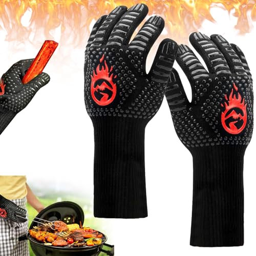 Feuerfeste Grill Handschuhe, Grillhandschuhe, BBQ Gloves, Feuerfeste Handschuhe, Feuerfeste Ofenhandschuhe, Hitzefeste Handschuhe, Hitzefeste Ofenhandschuhe 800 °C, zum Backen, Grillen, Kochen