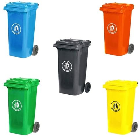 Recycling Wheelie Bin Dustbin Rubbish Waste Trash Kitchen Home Office 100L 120L EN840 | Outdoor Rubbish Waste with Wheels | Recycling Food Dustbin (Blue, 100L)