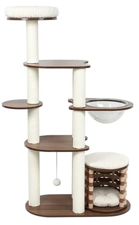 Arbre A Chat, Arbres À Chat, Arbre A Chat Osier, Cadre D'escalade Multifonctionnel Pour Chat en Bois Massif, Avec Plate-forme De Saut Multicouche, Capsule Spatiale, Nid De Chat, Noyer (80*40*147 Cm)