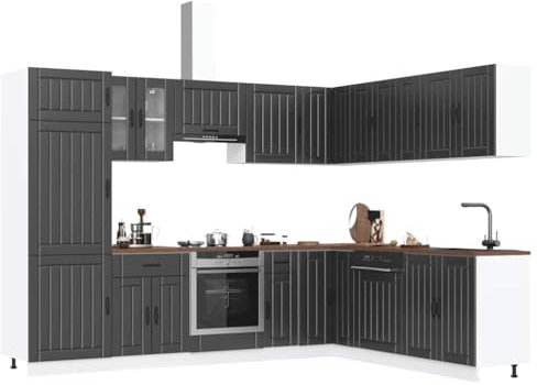 Xichuzi 14-TLG. Küchenschrank-Set Lucca Schwarz Holzwerkstoff, Küchenzeile, Küchenmöbel, Küchenunterschränke, Küchenblock - 3314982