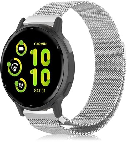 PaceBid 20mm Armband Kompatibel mit Garmin Vivoactive 5/6, Männer und Frauen Metall Gewebte Edelstahl Magnetisch Ersatzband Verstellbarer Uhrenarmband für Garmin Vivoactive 6/5 - Silber