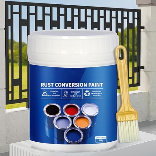 Rust Converter Paint, Rust Removal Converter Paint, Water-Based Metal Rust Remover with Brush, Semi-Gloss Rust Preventive Paint for Metal, Rust Encapsulator Paint (Black)