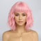 SIMKAYLEE Kurze Lockige Rosa Perücke mit Pony Damen Pink Wig Gewellt Schulter Länge Rosa Bob Perrücke Locken für Frauen für Karneval Fasching Motto Party Halloween Cosplay (30 cm)