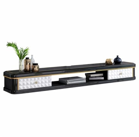 Mobile TV sospeso di lusso, moderno supporto TV in legno con armadio portaoggetti per soggiorno/camera da letto, mensola per televisore a parete da 47/55/63, finitura nera.