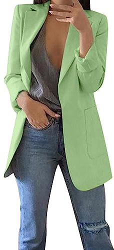 Blazer, elegante da donna, a maniche lunghe, tinta unita, con tasca a risvolto, per lavoro, ufficio, per il tempo libero, per il lavoro, per le mezze stagioni, per il lavoro, Verde2, 3XL
