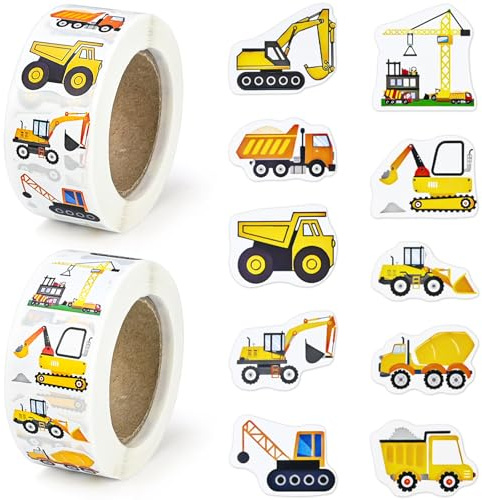 NISENTIA 1000 Stick Bagger Sticker, Wasserfeste Baufahrzeug Stickers Kinder, Stickers Baustelle Auto Rolle, Selbstklebend Fahrzeug Bagger Belohnungssticker Kindergeburtstag Party Deko Jungen Mädchen
