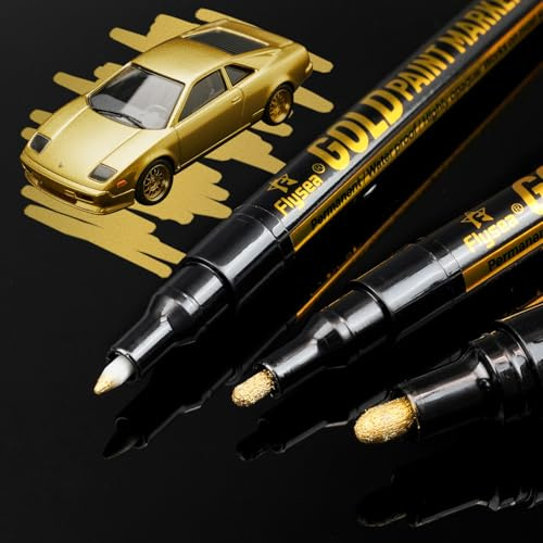 Alitastro 3 Sizes Gold Liquid Chrome Paint Markers Mirror Chrome Paint Pens | Mirror Effect，Oil-based Permanent, 0.7mm, 1mm & 3mm High Gloss Markers for Model, Metal, Glass, Plastic, Rock Painting