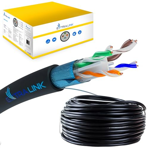 EXTRALINK 25M CAT6 Netzwerkkabel Outdoor LAN Kabel Verlegekabel Ethernet Installationskabel – 100% Kupfer F/UTP geschirmt, PoE geeignet, UV-beständig, PE Außenmantel langlebig & wetterfest
