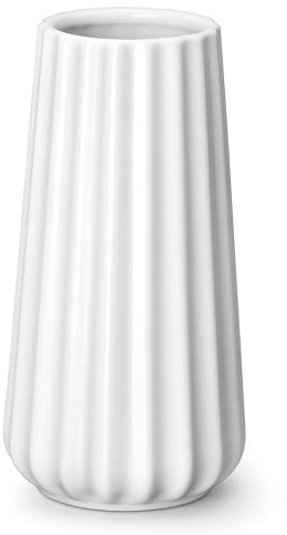 vancasso Ceramic Vase, 7.8 Inch Modern Ribbed Glossy Decorative Vase, Flower vase for Home Decor, Living Room, Bedroom, Office Decor, White