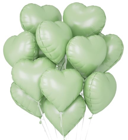 Herzluftballons Grün, Herz Folienballon Grüne, 18 Zoll Herzballons Hell Grün, Herz Luftballons Salbeigrün Hochzeit Helium Set, Ballons mit Herzform für Geburtstag,Valentinstag, Hochzeitsfeier