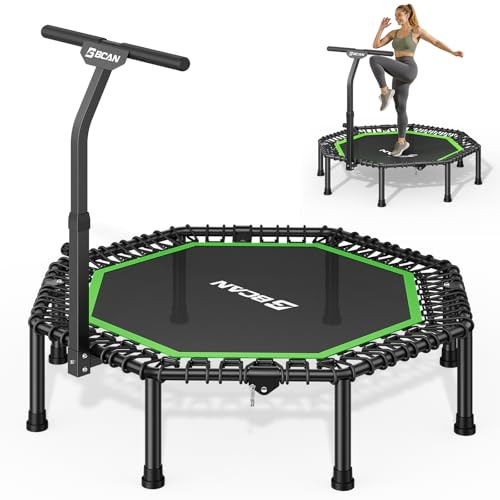 BCAN Achteckiges Indoor-Fitness-Trampolin, 130cm, Trampolin für Erwachsene bis 205 kg, mit verstellbarem T-Griff und großer Sprungfläche, stoßdämpfend und geräuscharm