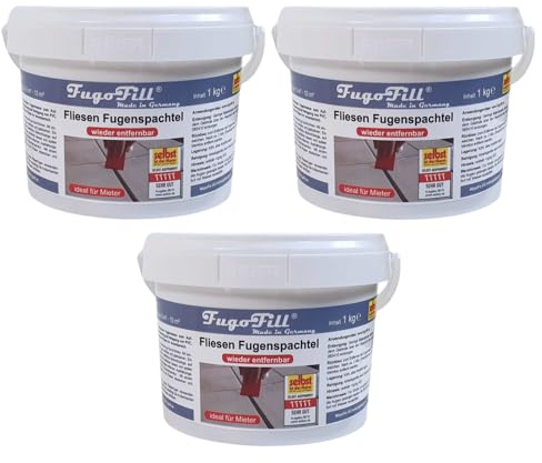 Fliesana FugoFill Abnehmbare Fugenmasse für Fliesen | Schutz für Fliesenfugen bei Teppich, Laminat, Vinyl & PVC | Einfach aufzutragen & entfernbar | Für Mietwohnungen & Renovierungen (Grau, 3 x 1kg)