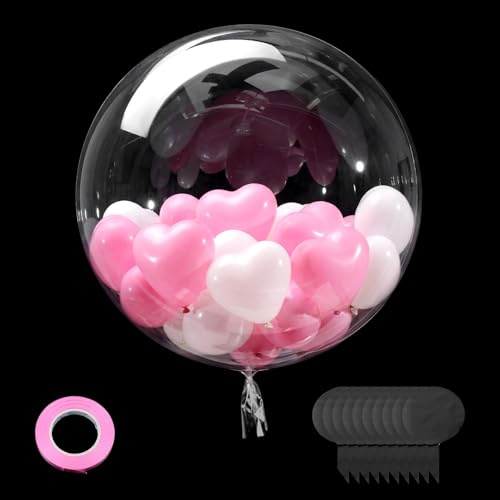 Larrel Bobo Transparenta ballonger, 10 st, 60 cm, bobo, transparent, rund, genomskinlig, med band för att fylla, återanvändbara bubbelballonger för födelsedagsfester, bröllop, gör-det-själv