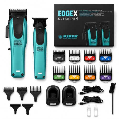 Kiepe EDGEX Professionelle Haarschneidemaschine Herren Profi Set – Kabelloser Friseur Haarschneider mit Zero Gap T-Blade Trimmer – Barber Haar & Bartschneider – Türkis