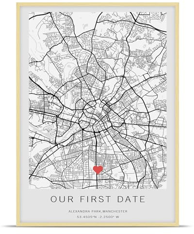 Metahoga Personalizzato Il Nostro Primo Appuntamento Mappa Stampa Wall Art | Regalo romantico di anniversario per lui o lei , Regalo personalizzato ed esclusivo per San Valentino