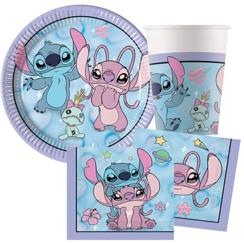 Generico kit per 16 persone Angel cute Stitch decorazioni piatti carta bicchieri tovaglioli bambina bambine compleanno party festa a tema